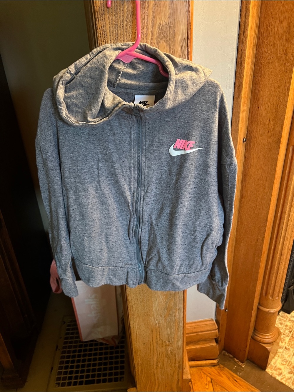 Nike Kids Grey Hooded Zip-Up Jacket with Pink Logo